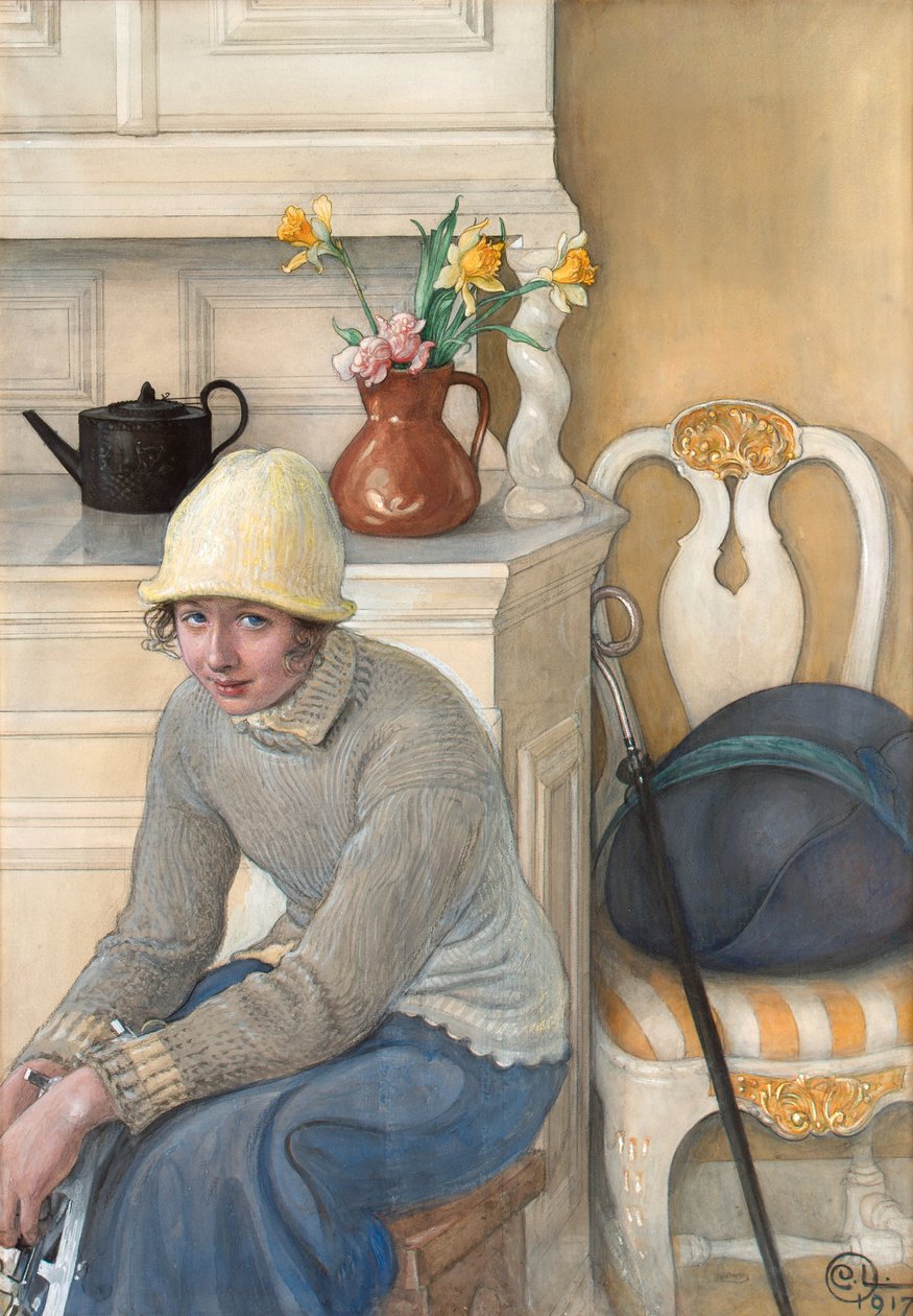Fille avec des patins à glace, intérieur de l