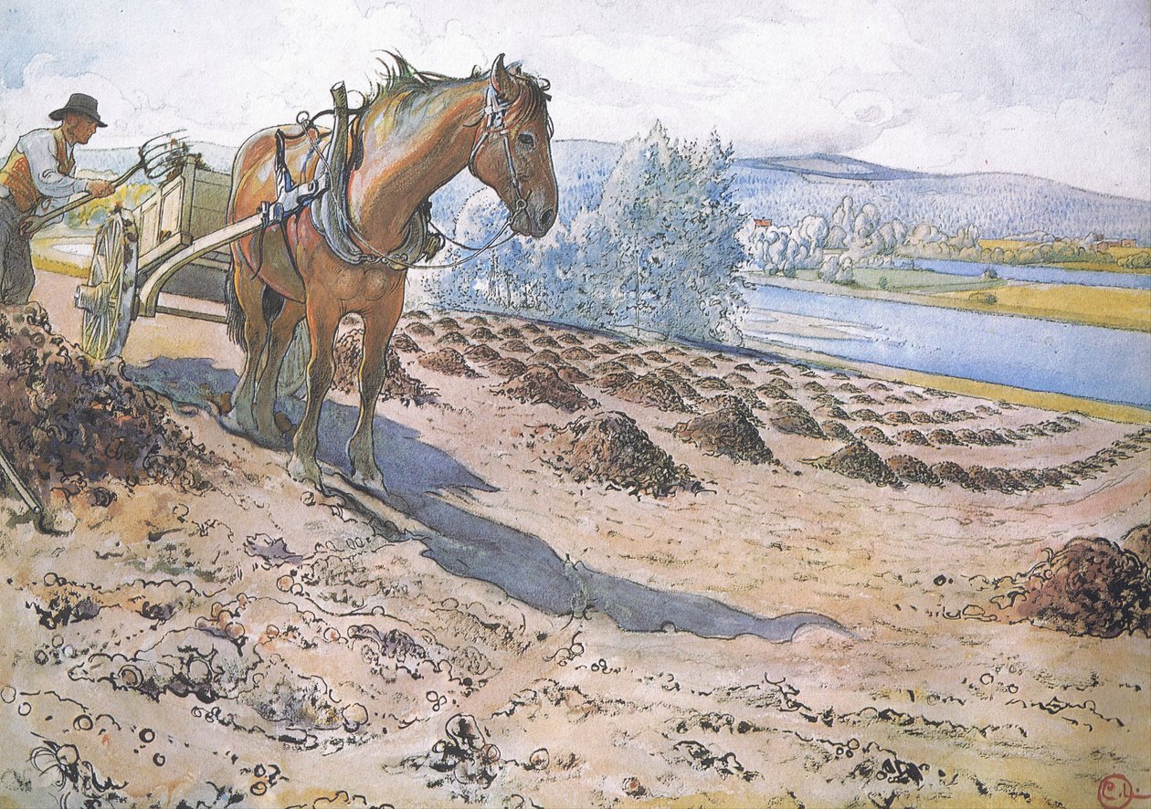 Epandage de fumier sur un champ en jachère - Carl Larsson