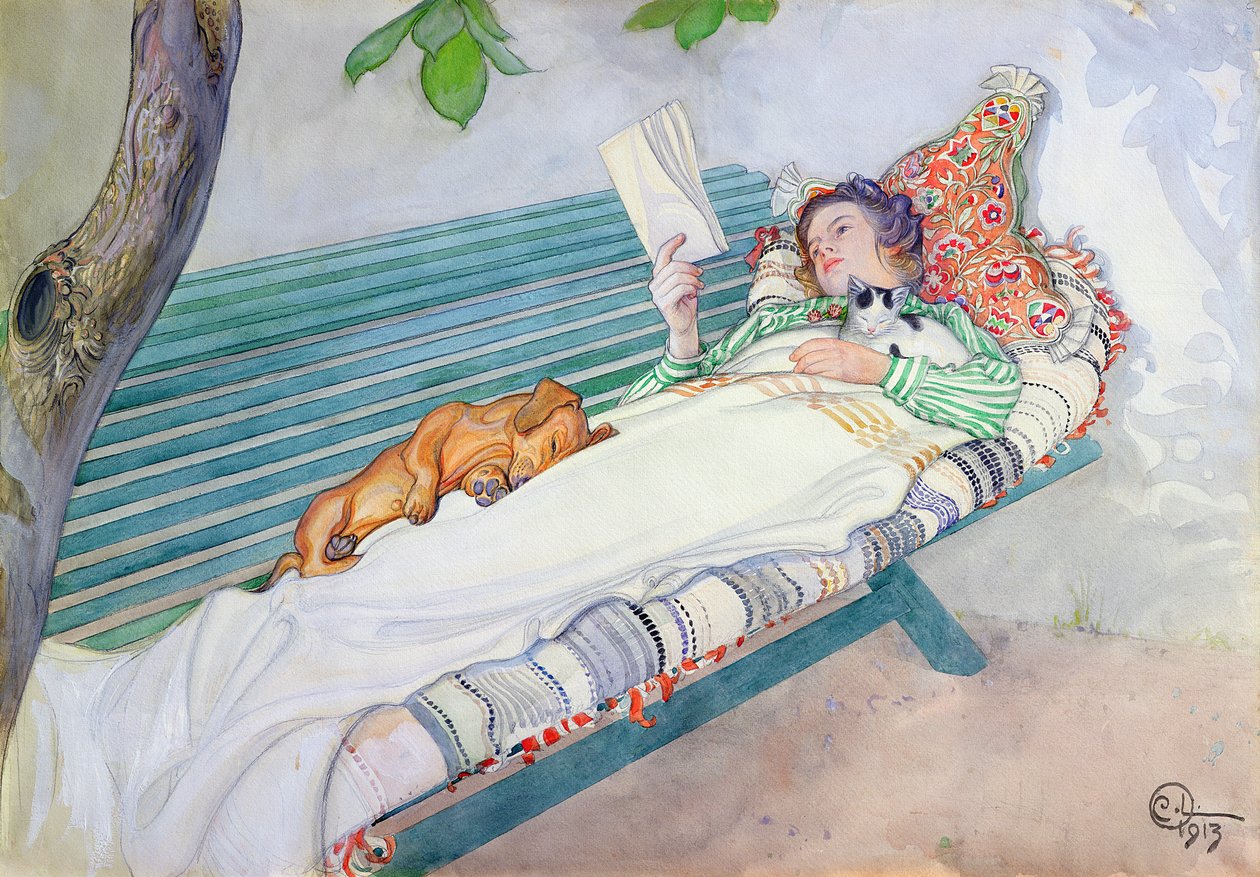 Femme allongée sur un banc, 1913 - Carl Larsson