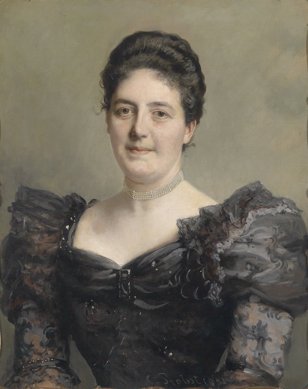 Portrait de dame en robe noire à volants - Carl Probst