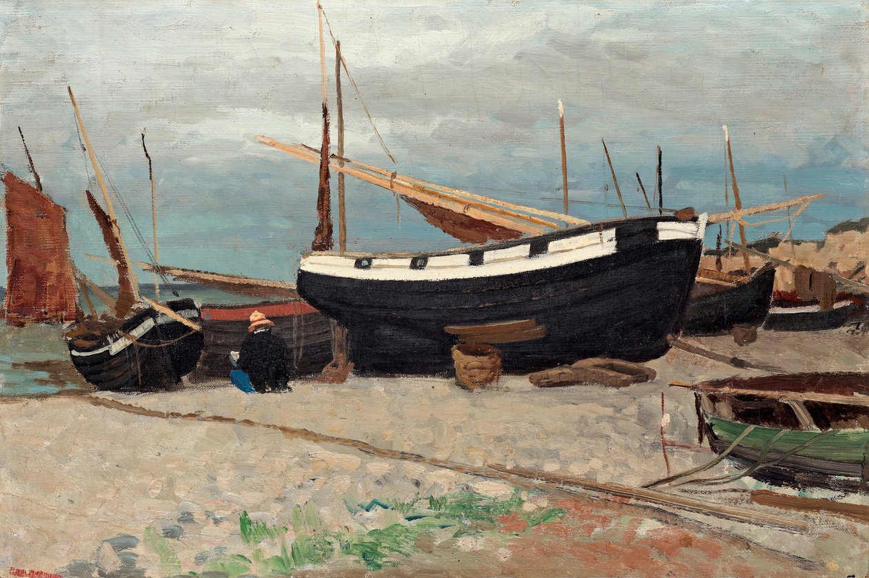 Bateaux sur le rivage, scène côtière du nord de la France - Carl Skånberg