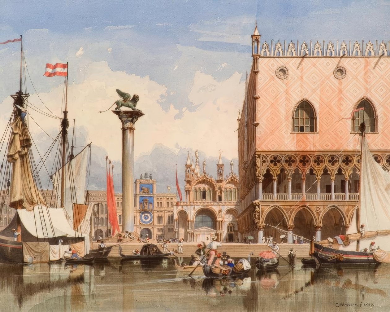 Venise, voiliers devant le Palais des Doges - Carl Friedrich Heinrich Werner