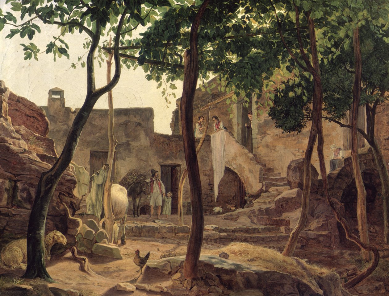 Cour de ferme près de Sorrente, 1827 - Carl Wilhelm Goetzloff