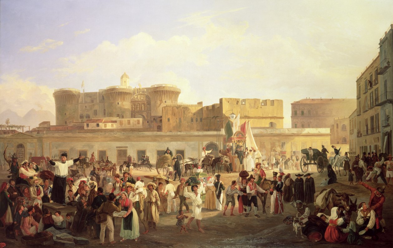 Vie populaire napolitaine au Largo di Castello, vers 1850 - Carl Wilhelm Goetzloff