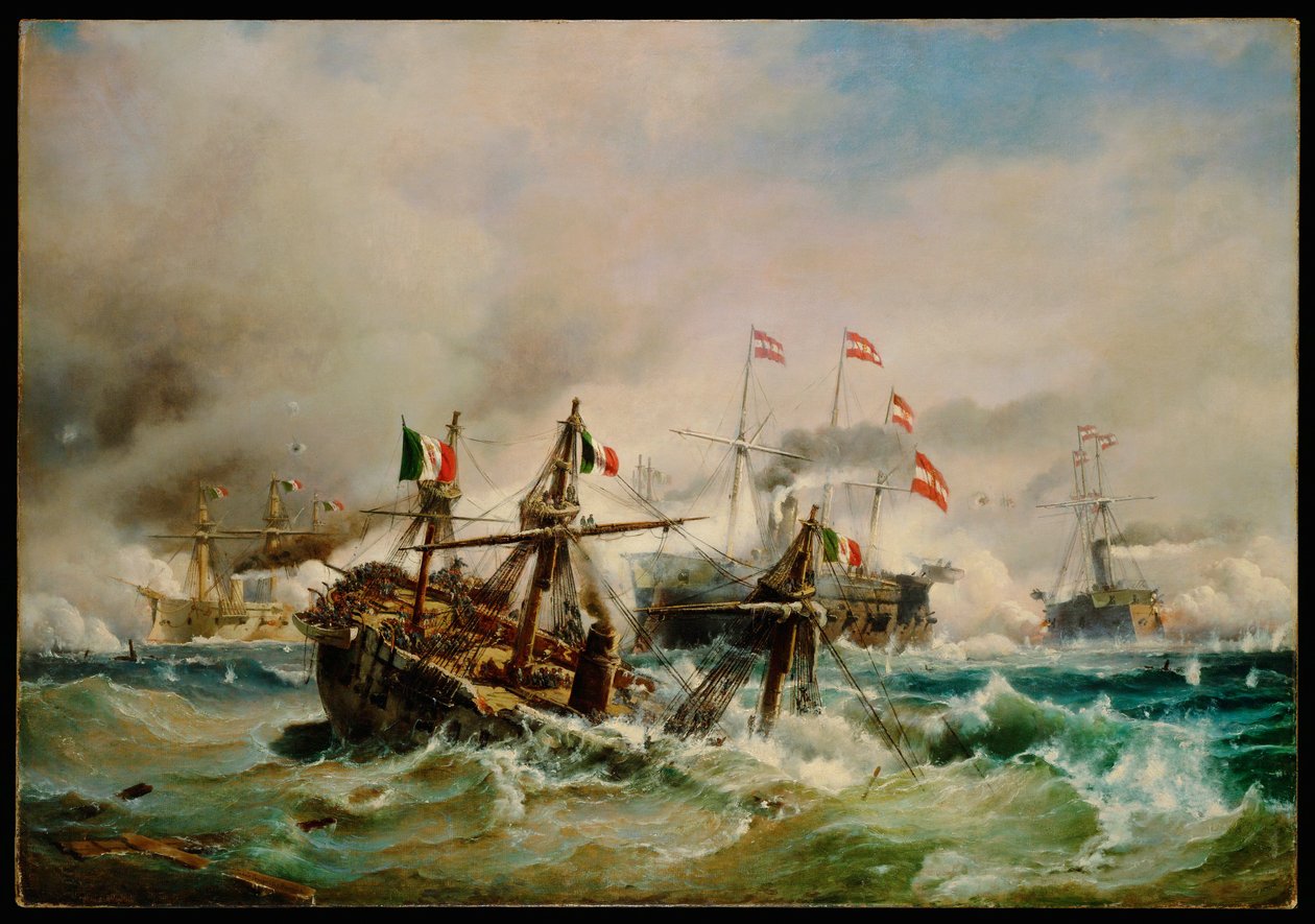 Bataille navale de Lissa ... (peinture sur toile) - Carl Frederik Sørensen