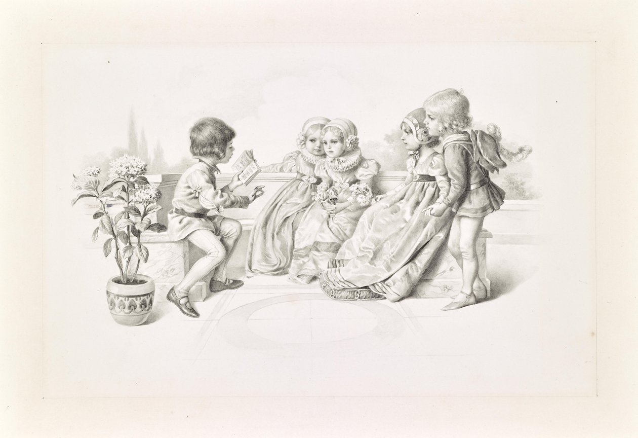 Enfants, en costume médiéval, écoutant un chanteur - Carl Fröschl