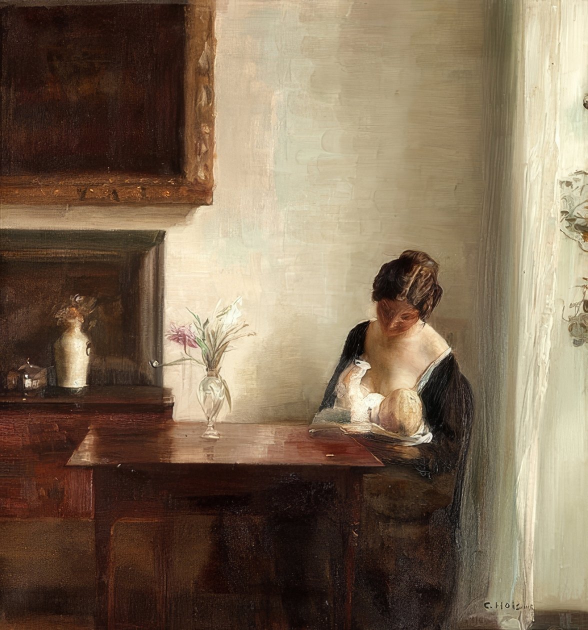 Intérieur avec mère et enfant - Carl Holsoe