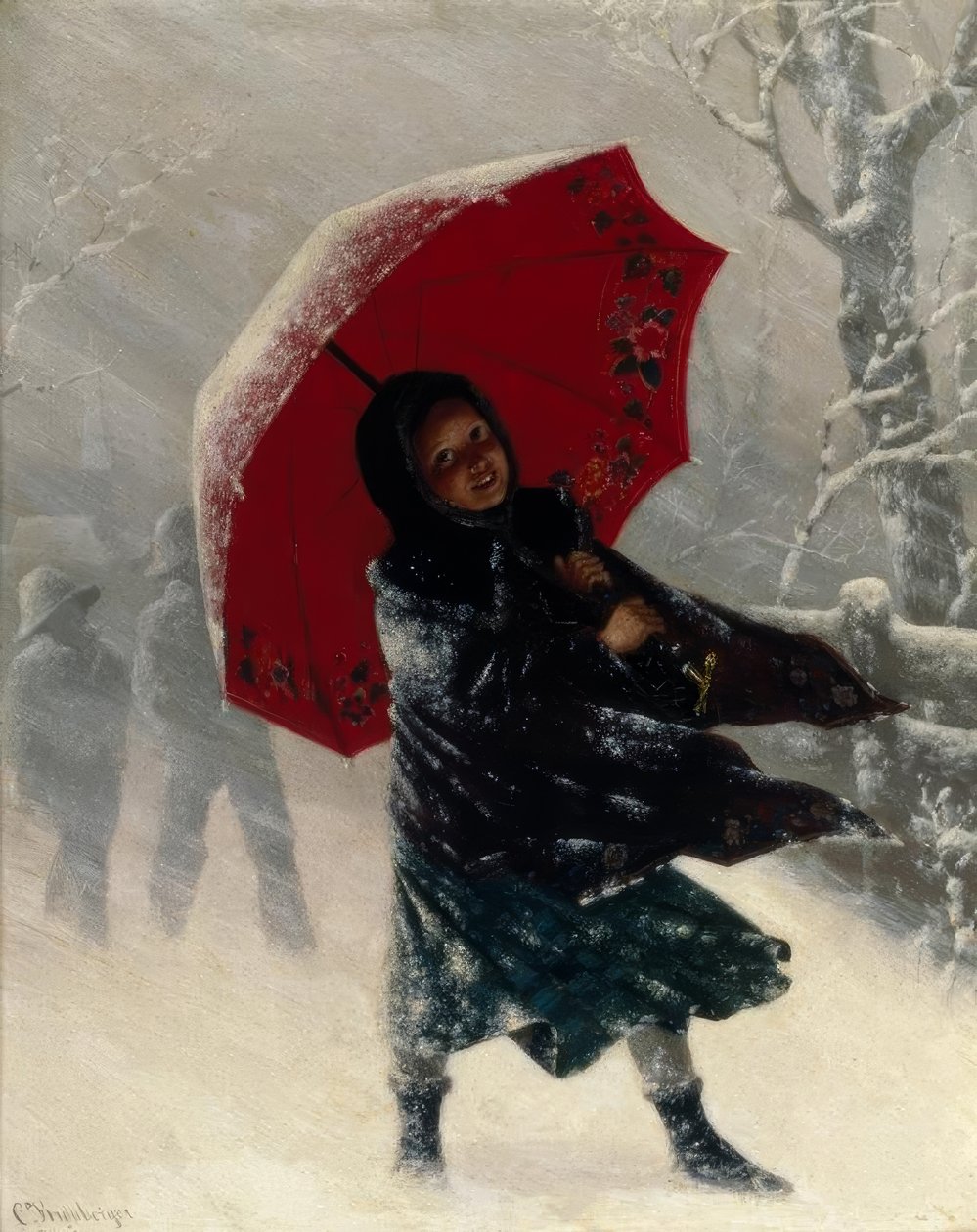 Enfants dans la tempête de neige - Carl Kronberger