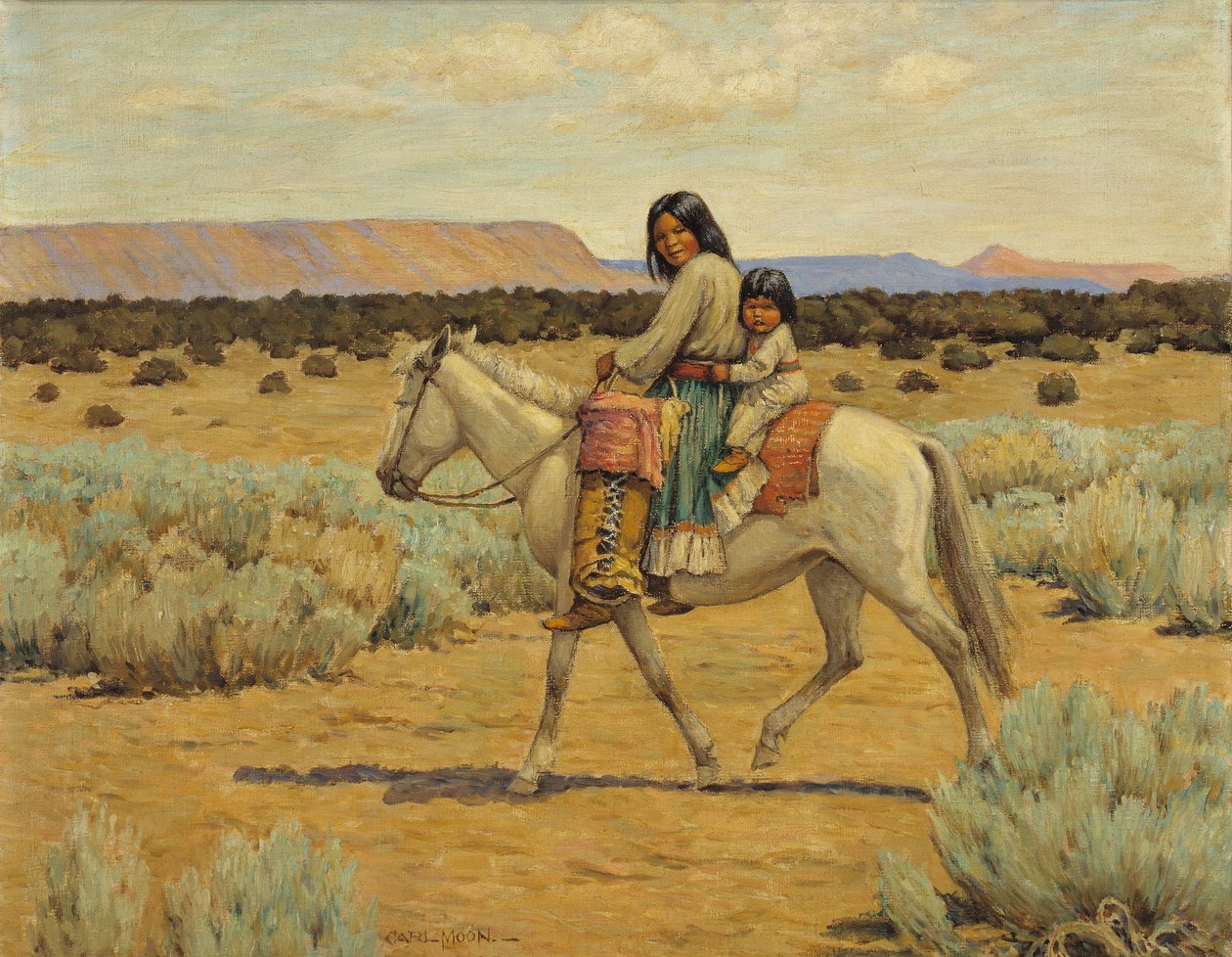 Mère et enfants apaches à cheval - Carl Moon