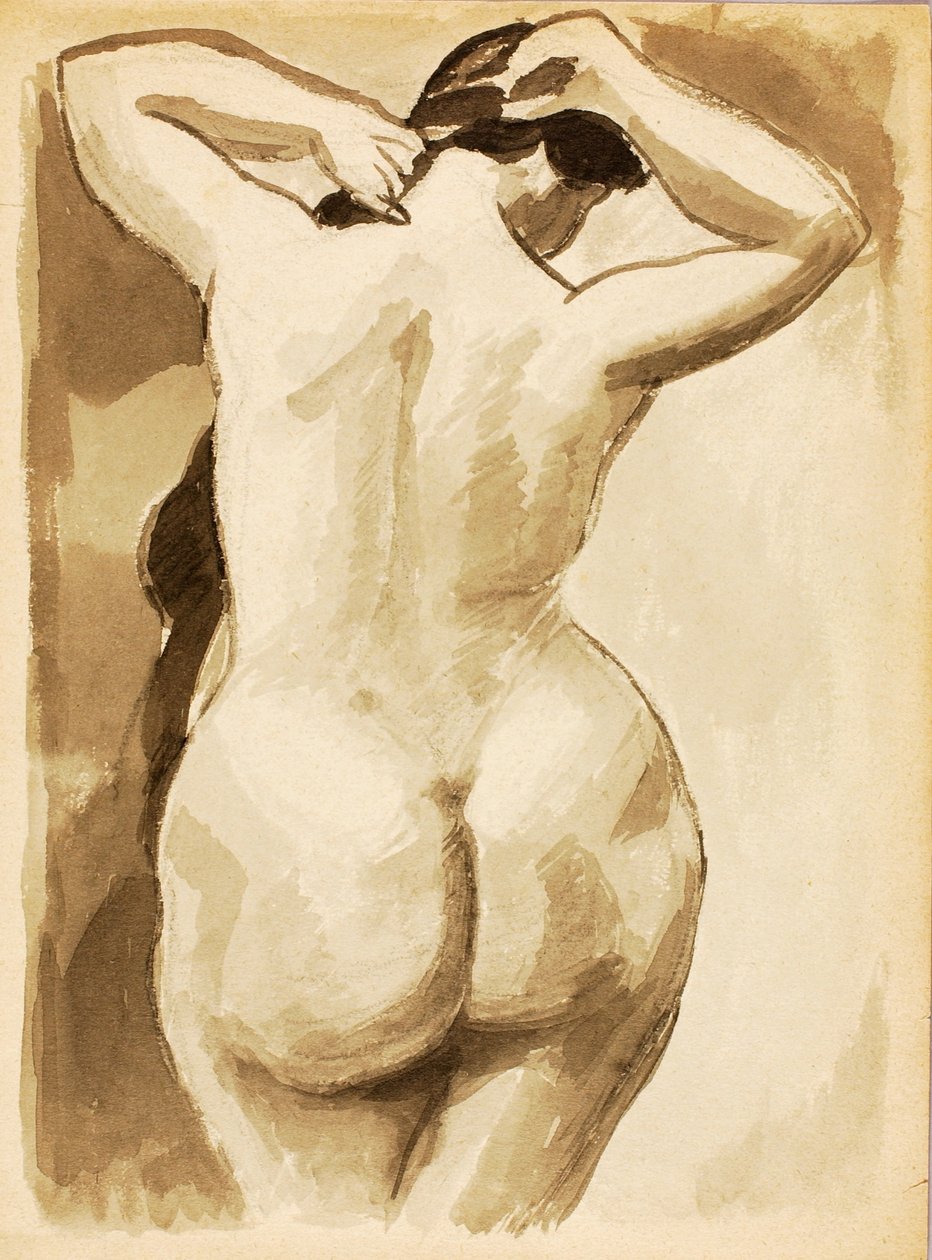 Femme nue arrangeant ses cheveux, vue de dos - Carl Newman