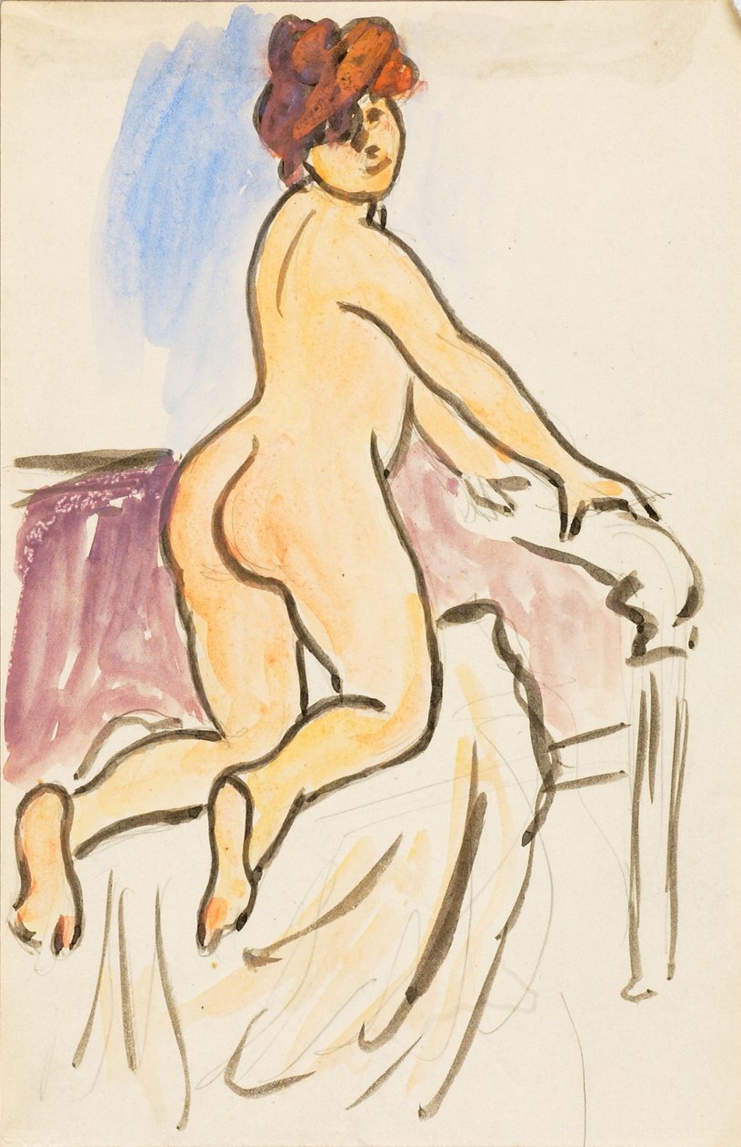Femme nue reposant à genoux sur un lit - Carl Newman
