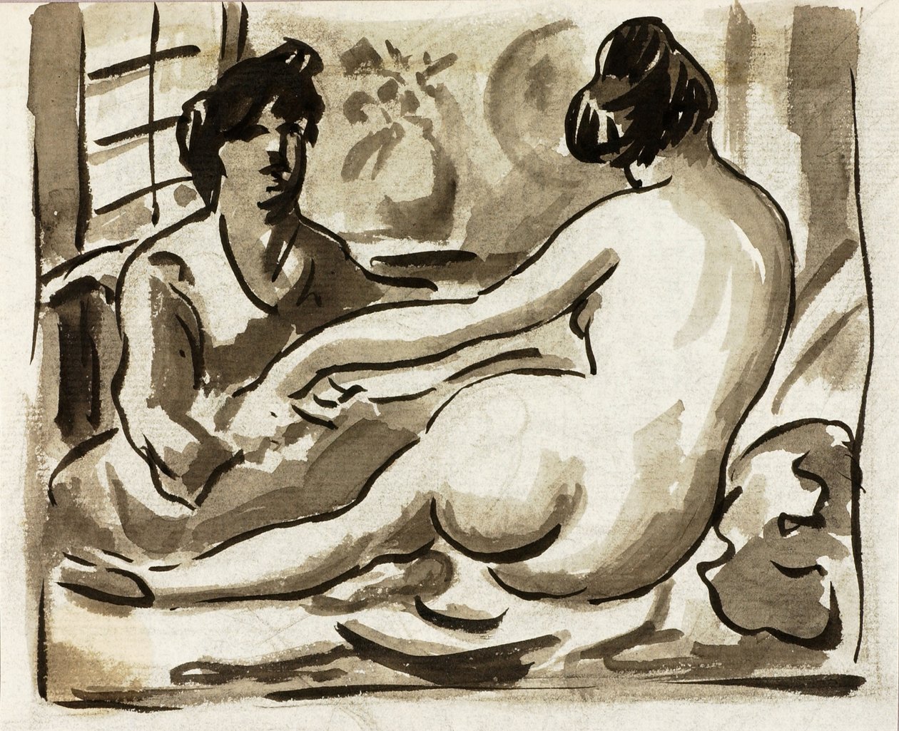 Nu féminin couché avec assistant - Carl Newman