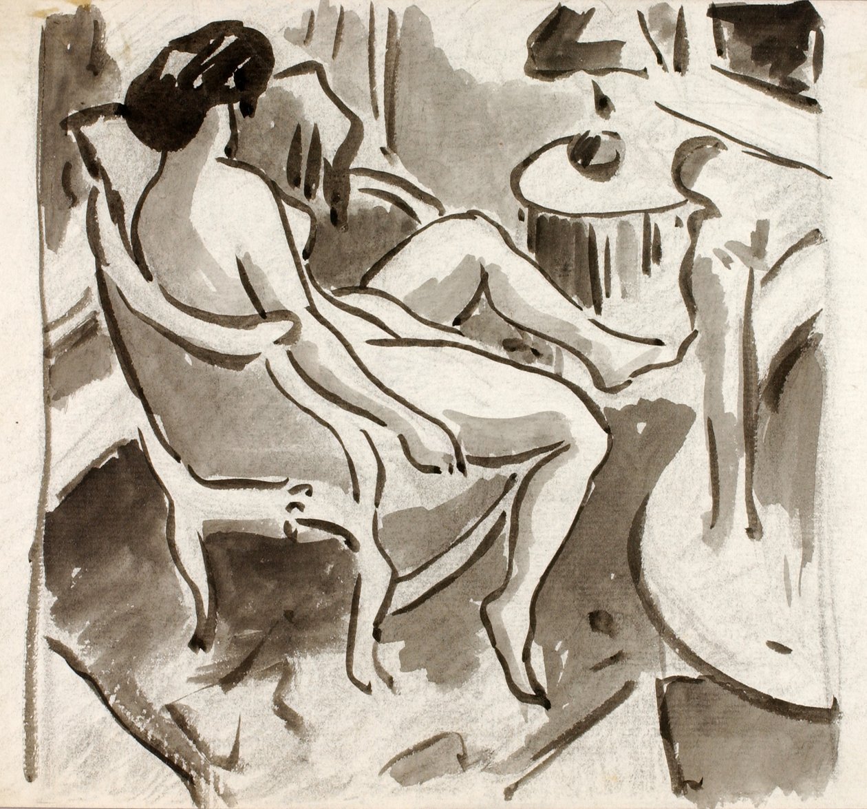 Nu féminin assis, vue latérale - Carl Newman