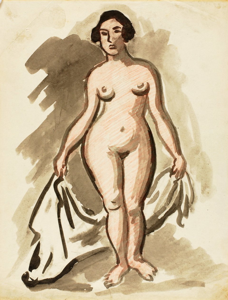 Nu féminin debout avec drapé - Carl Newman
