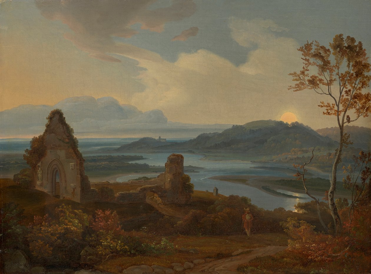 Paysage fluvial avec ruine d