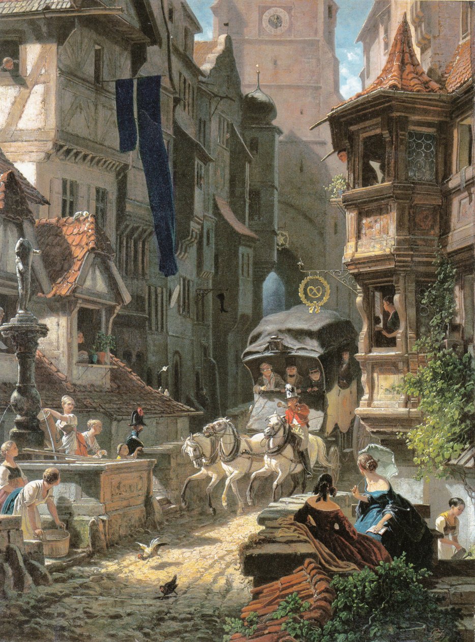 Arrivée de la diligence - Carl Spitzweg