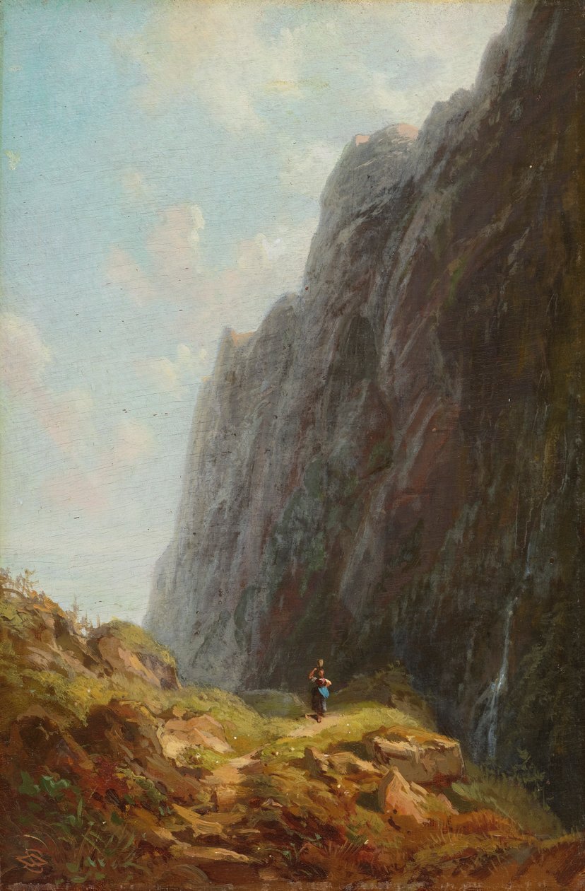 Paysage de montagne avec bergère dans la région du Wendelstein - Carl Spitzweg