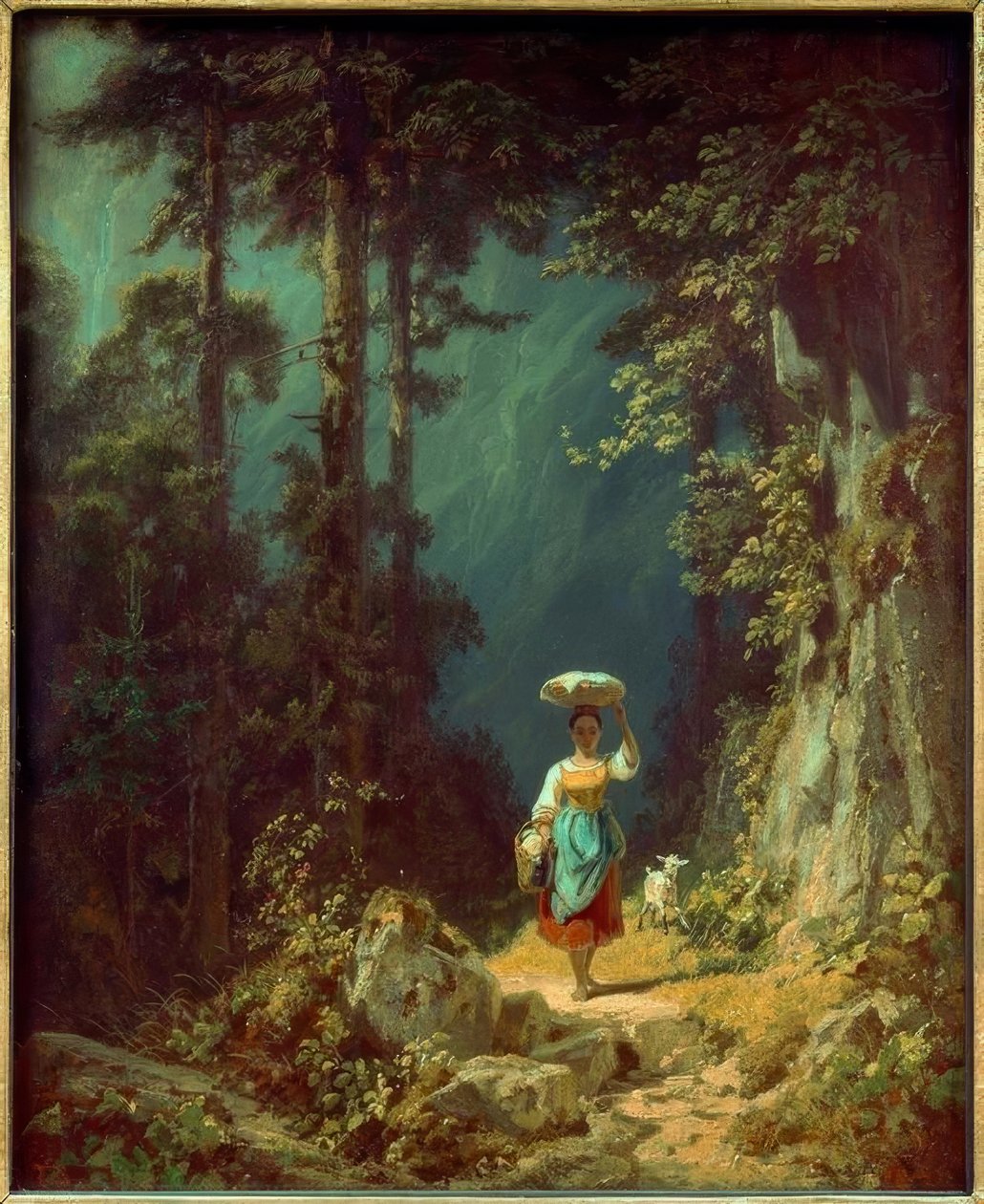 Fille avec une chèvre dans une vallée de montagne I - Carl Spitzweg