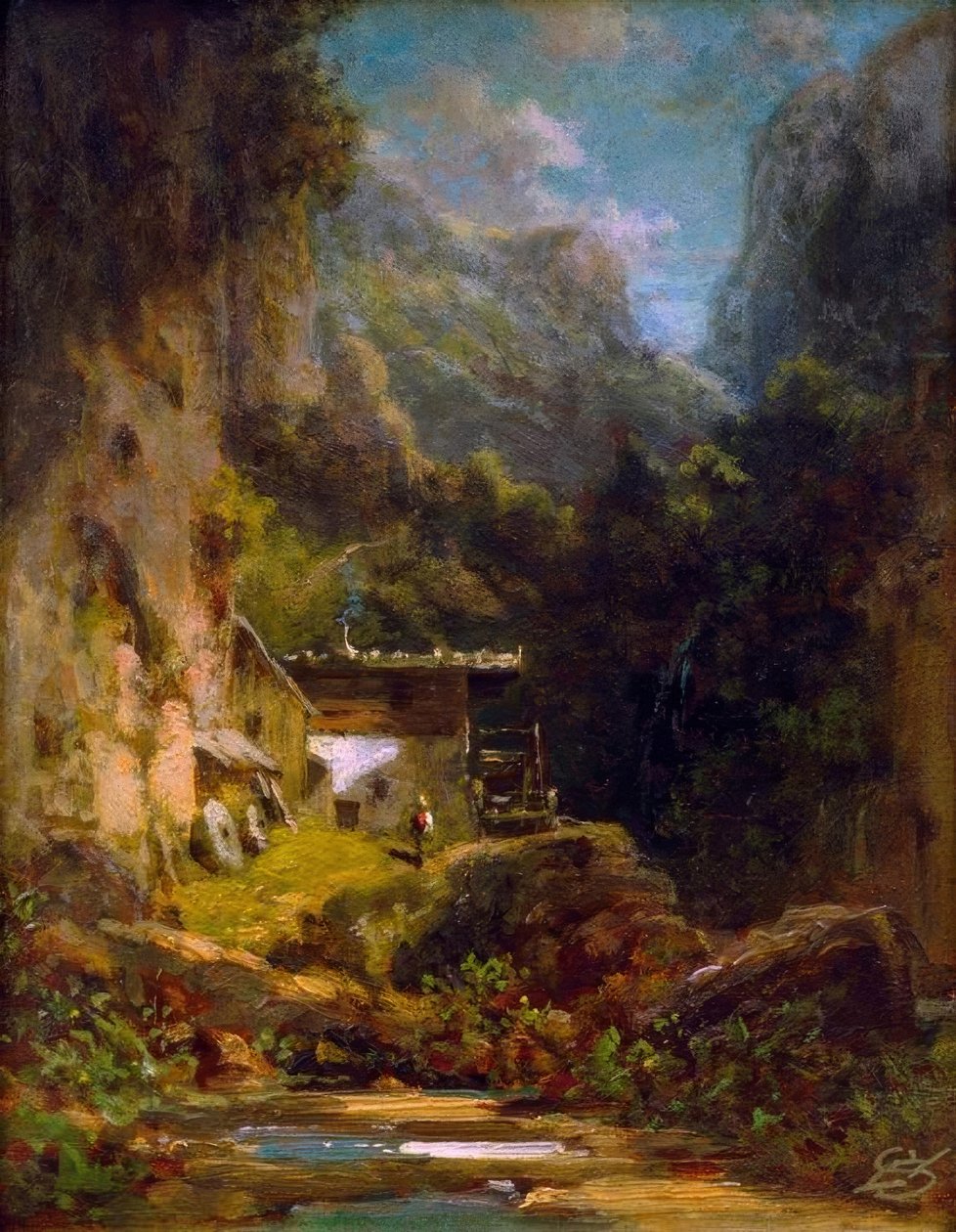 Moulin dans une gorge boisée avec une figure - Carl Spitzweg