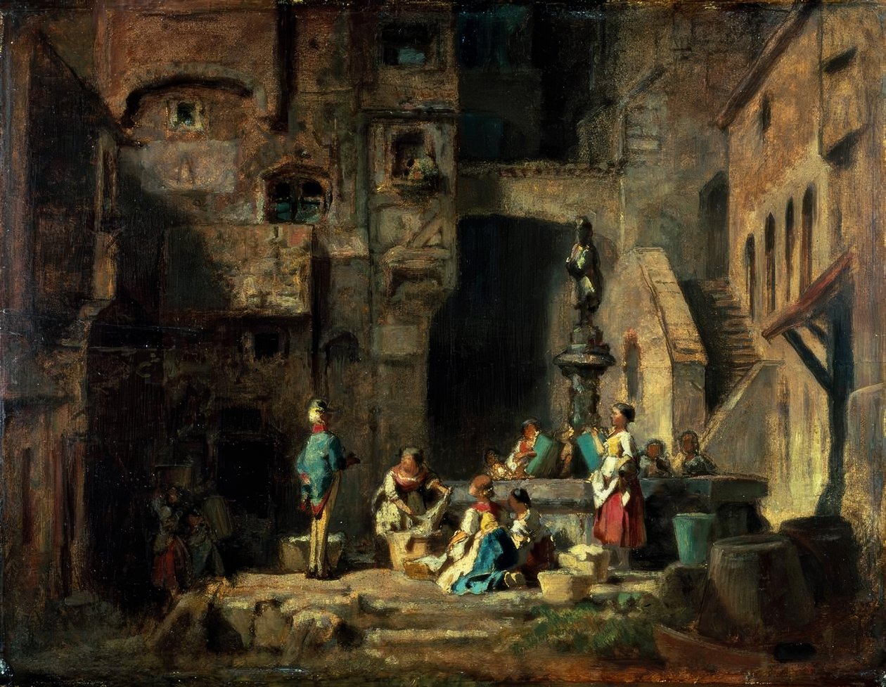 Lavandières à la fontaine - Carl Spitzweg