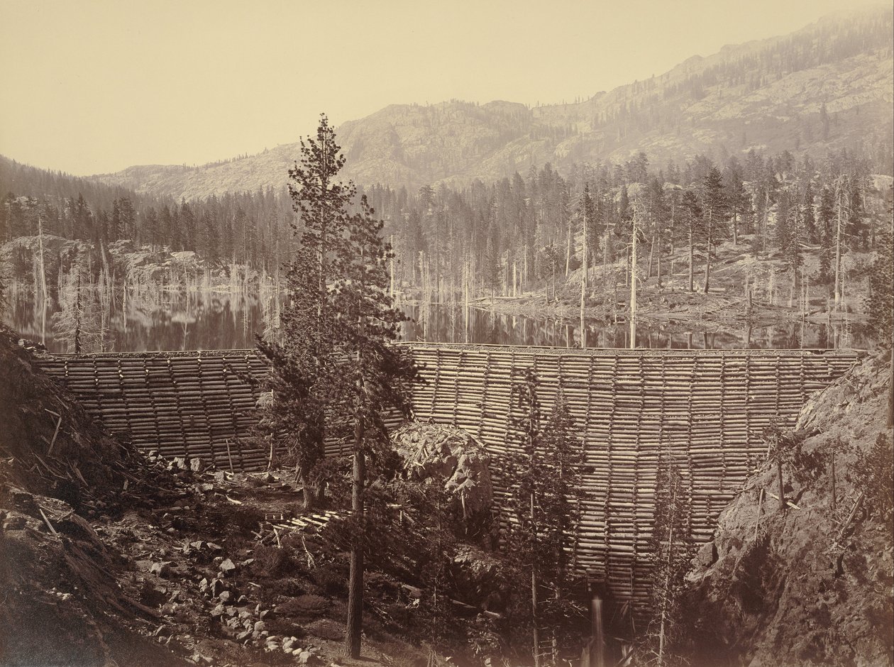 Barrage et lac, comté de Nevada, vue rapprochée - Carleton E. Watkins