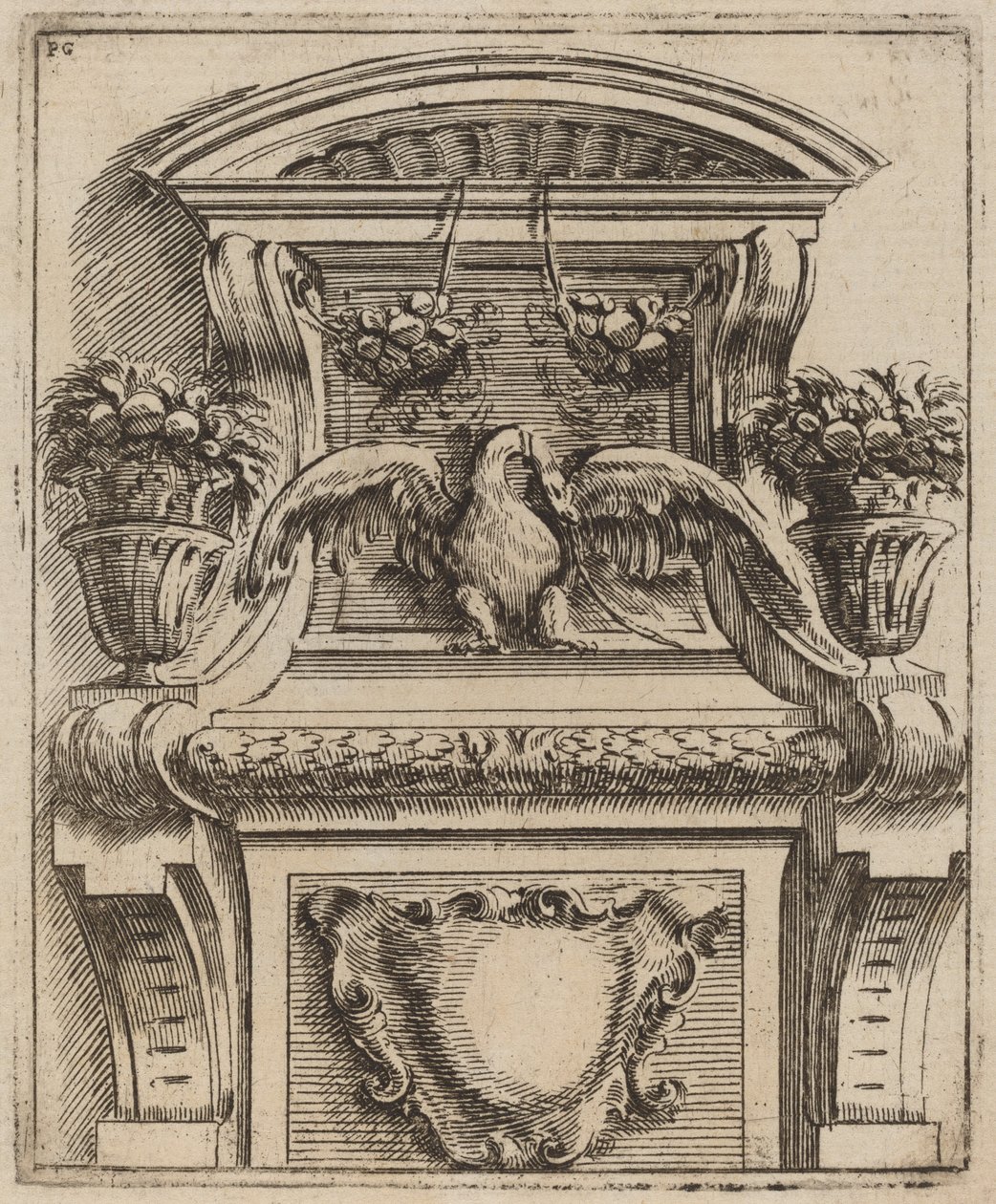 Motif architectural avec un oiseau - Carlo Antonio Buffagnotti