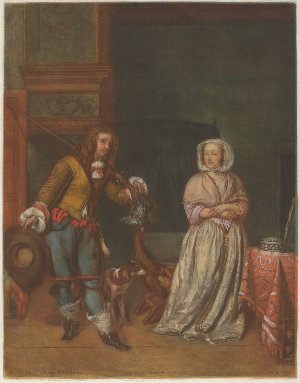 Chasseur rendant visite à une dame - Carlo Lasinio after Gabriel Metsu