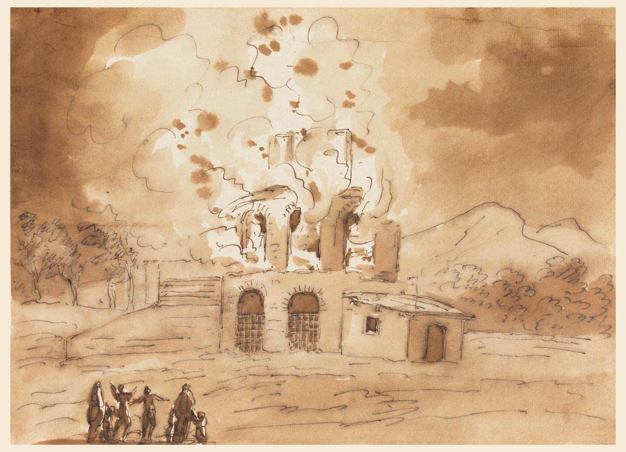 Paysage avec une tour en feu - Carlo Marchionni