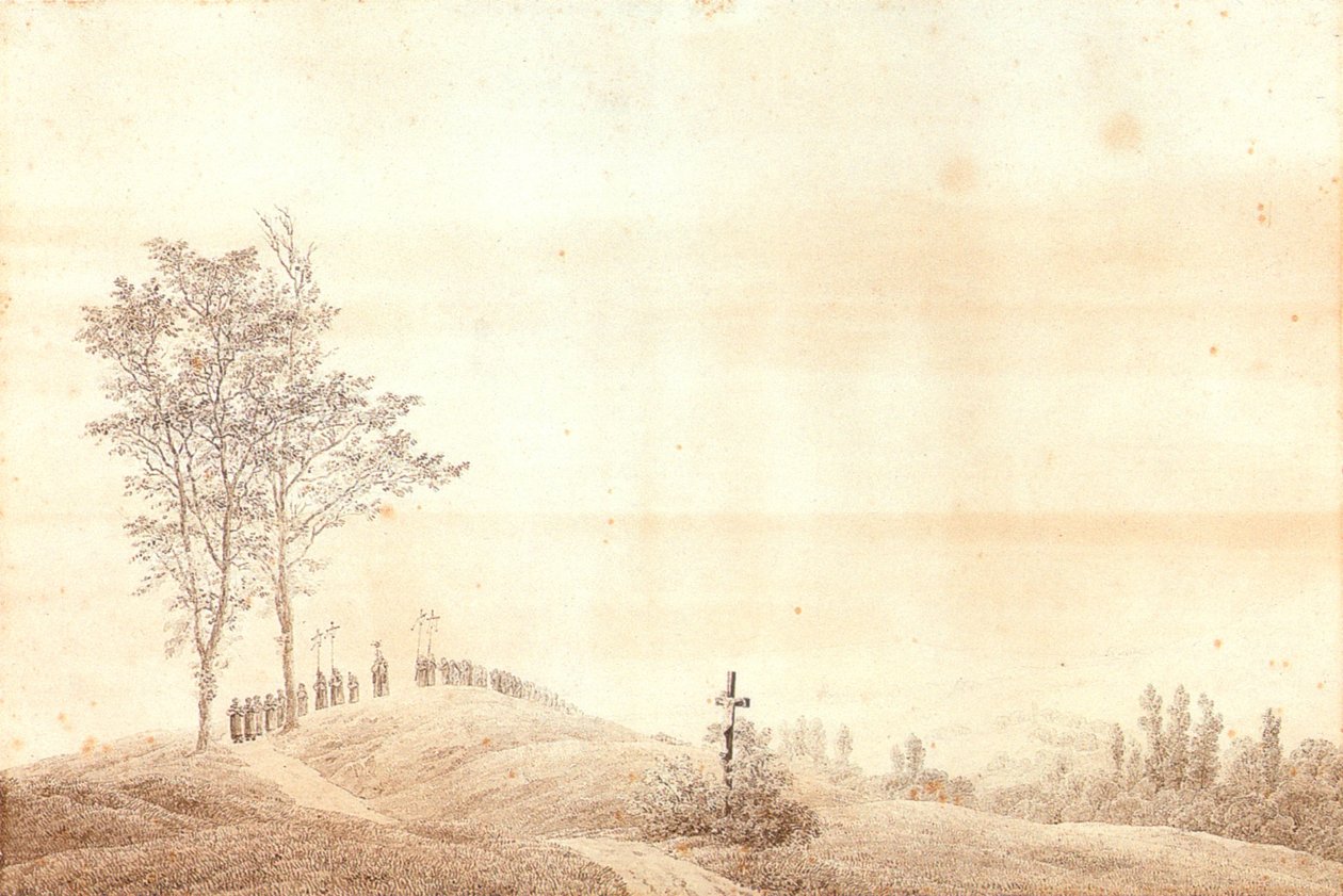 Procession de pèlerins au coucher du soleil - Caspar David Friedrich