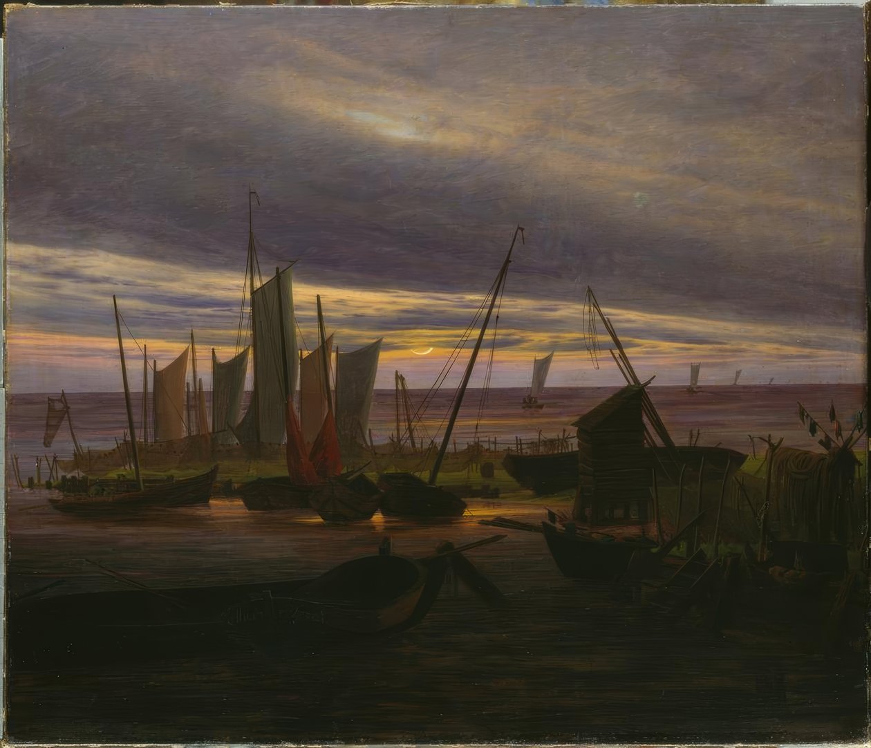 Navires dans le port au crépuscule - Caspar David Friedrich
