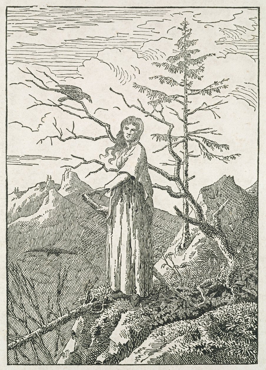 Femme avec un Corbeau, au Bord d