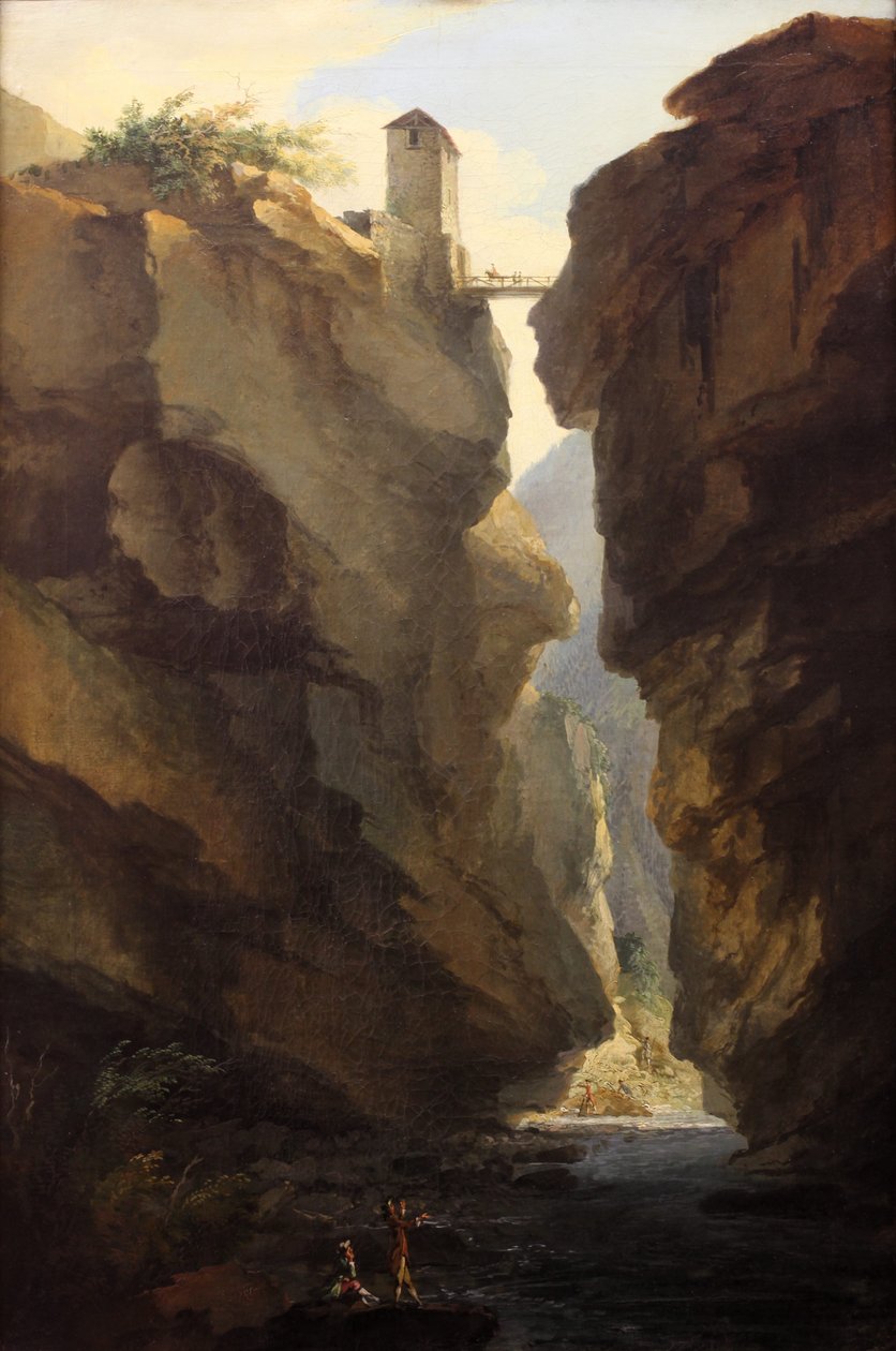 Pont et gorges de la rivière Dala à Loèche-les-Bains, vue vers la vallée - Caspar Wolf