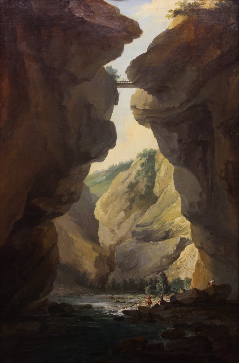 Pont et gorges de la rivière Dala à Leuekerbad, vue vers la montagne - Caspar Wolf