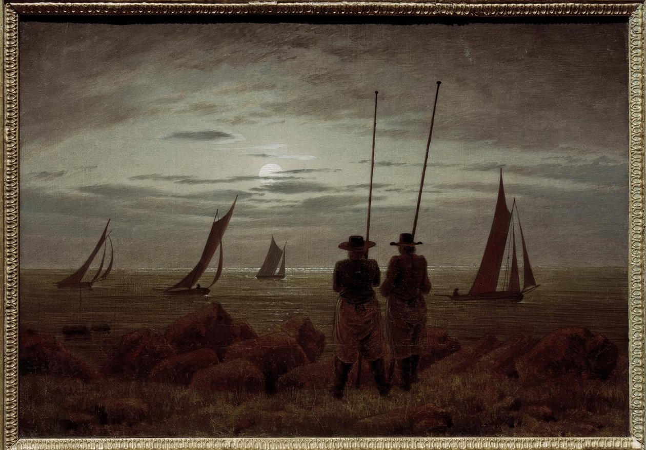 Nuit de lune sur la plage avec des pêcheurs - Caspar David Friedrich