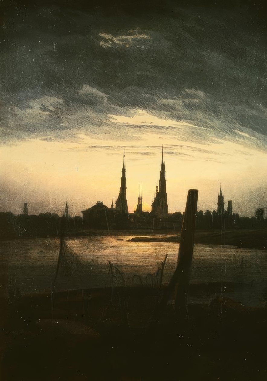 Ville au lever de la lune - Caspar David Friedrich
