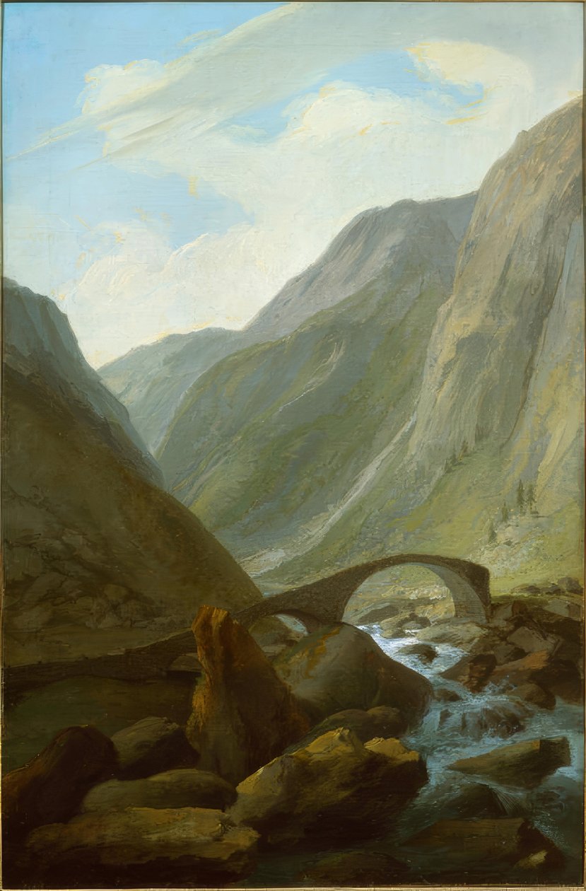 Vallée alpine avec pont de pierre - Caspar Wolf