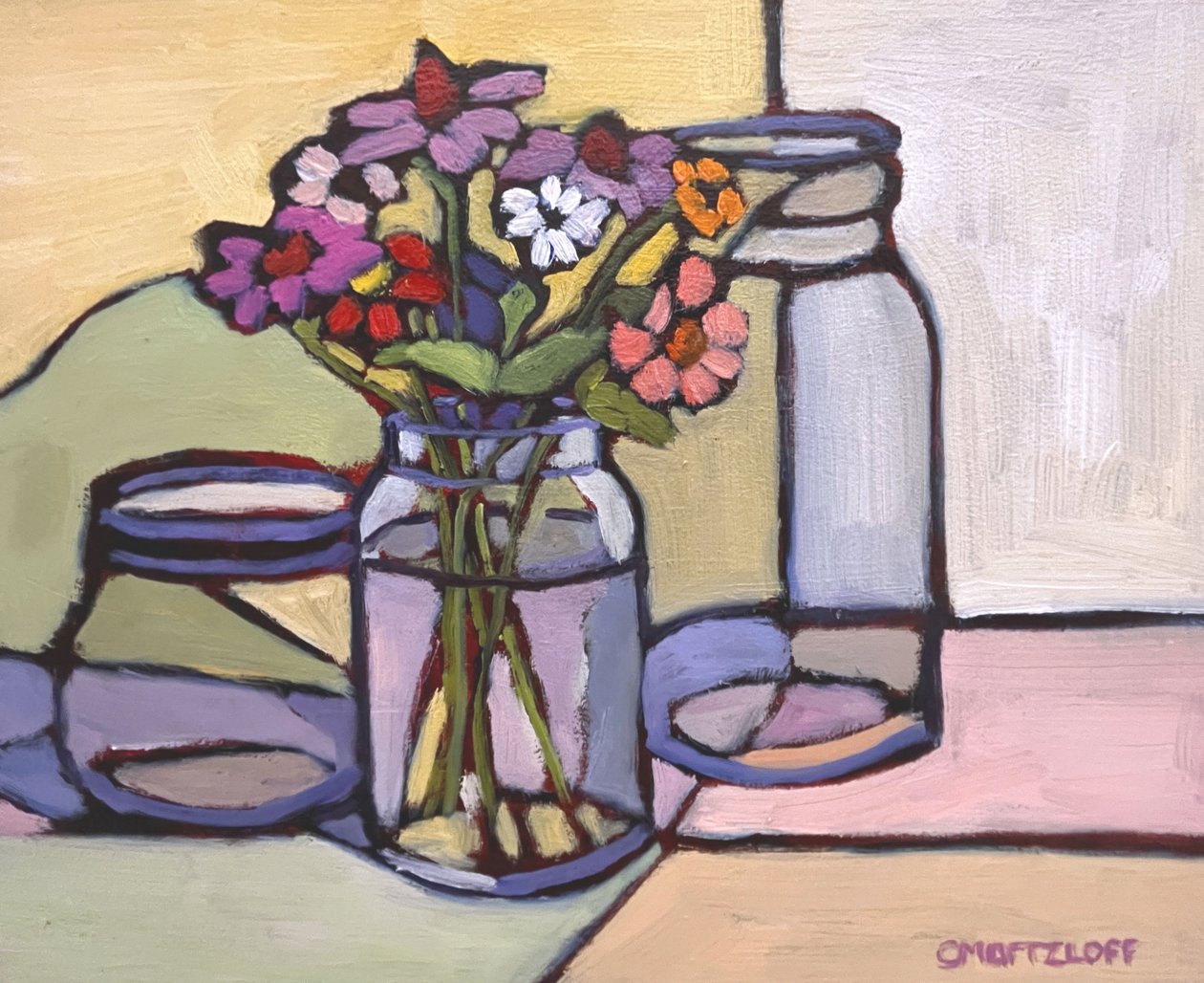 Verre réfléchissant, 2023 (huile sur panneau) - Catherine J Martzloff