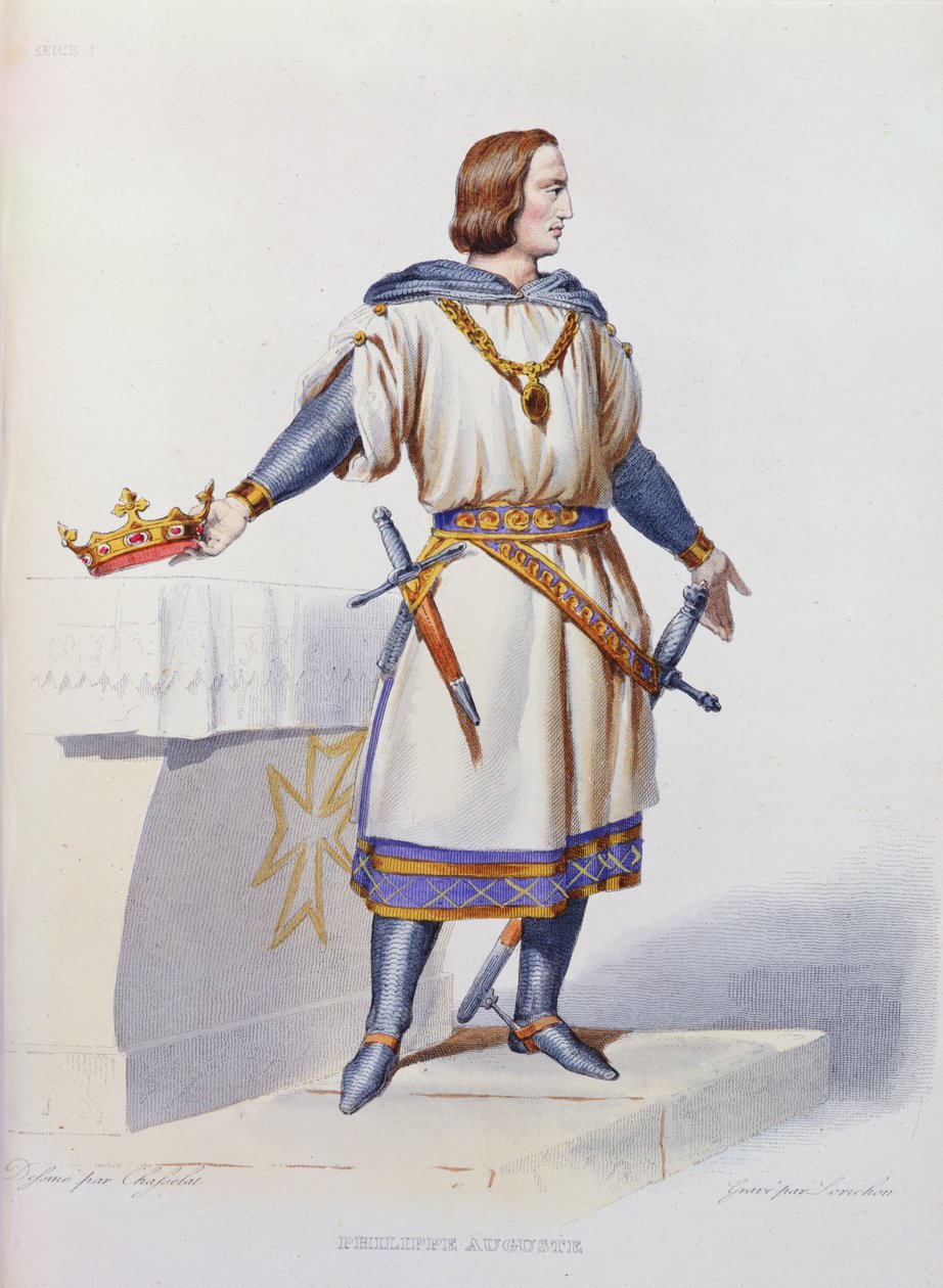Portrait de Philippe Auguste II (1165-1223) Roi de France, gravé par Constant Louis Lorichon, 1841 - Charles Abraham Chasselat