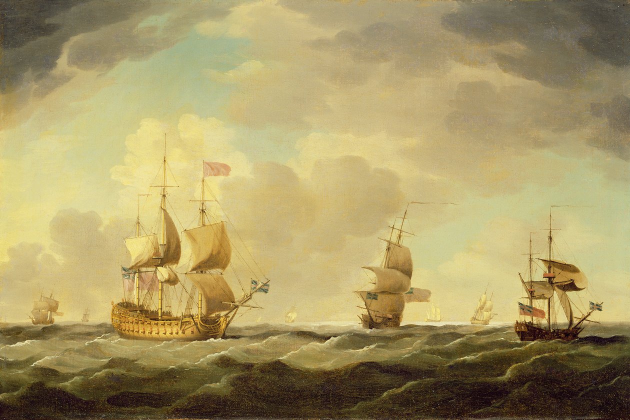 Un vaisseau amiral anglais sous voile facile par une brise modérée, c.1750 - Charles Brooking