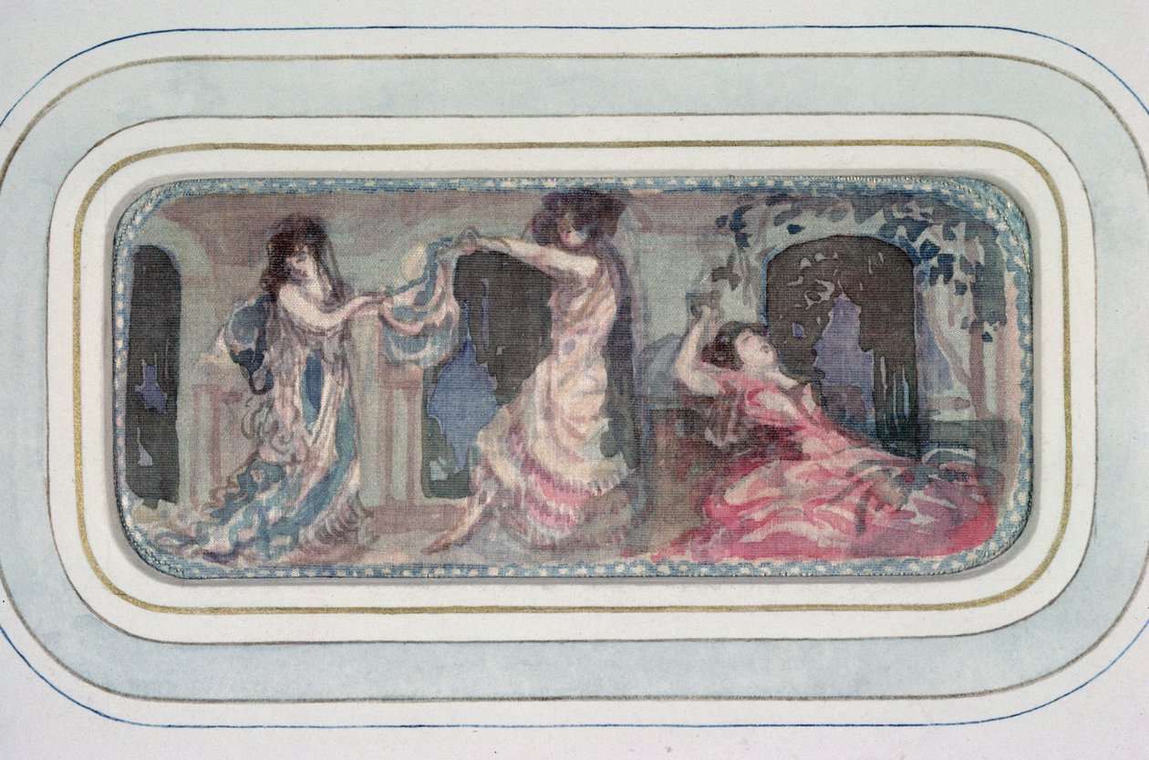 Deux figures féminines dansant dans une pièce, une autre allongée - Charles Edward Conder