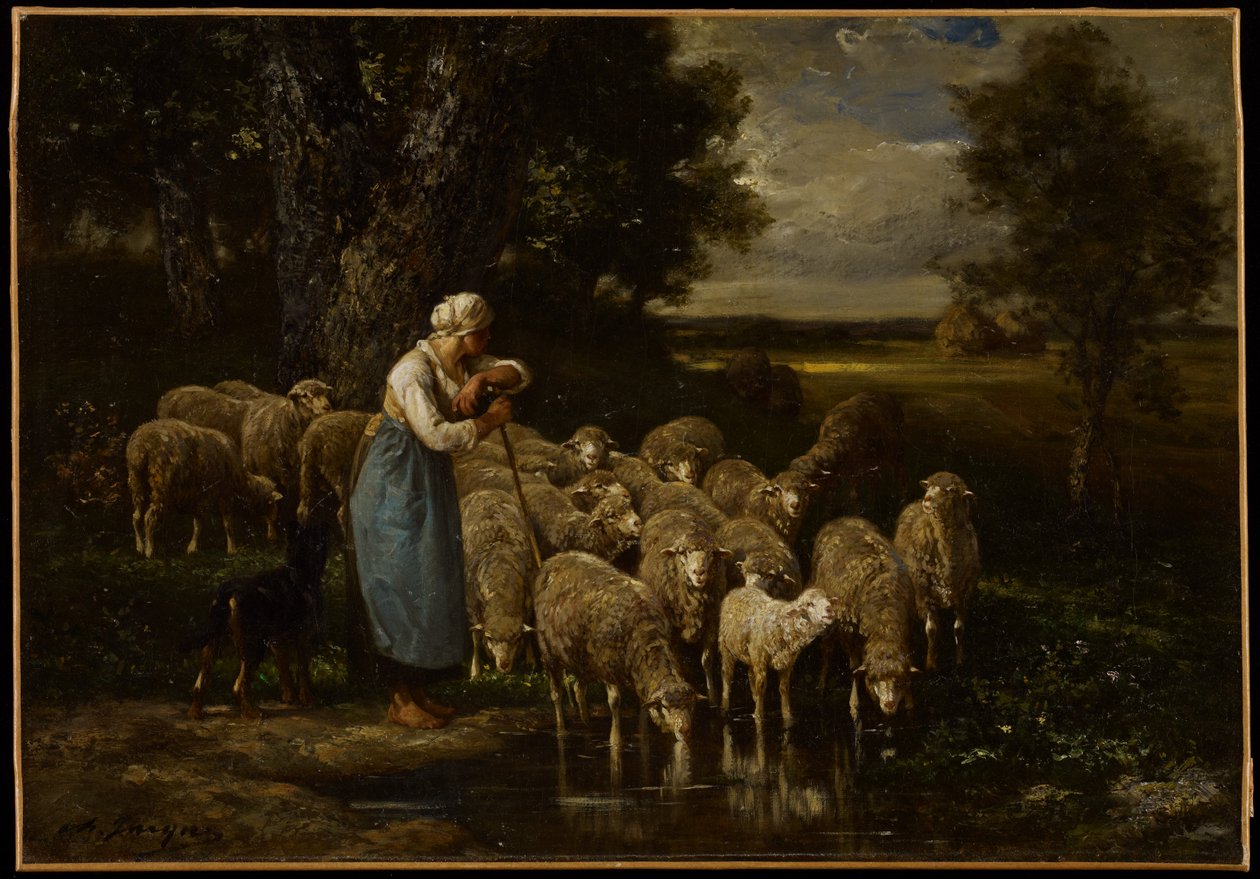 Bergère et moutons, Fontainebleau - Charles Emile Jacque