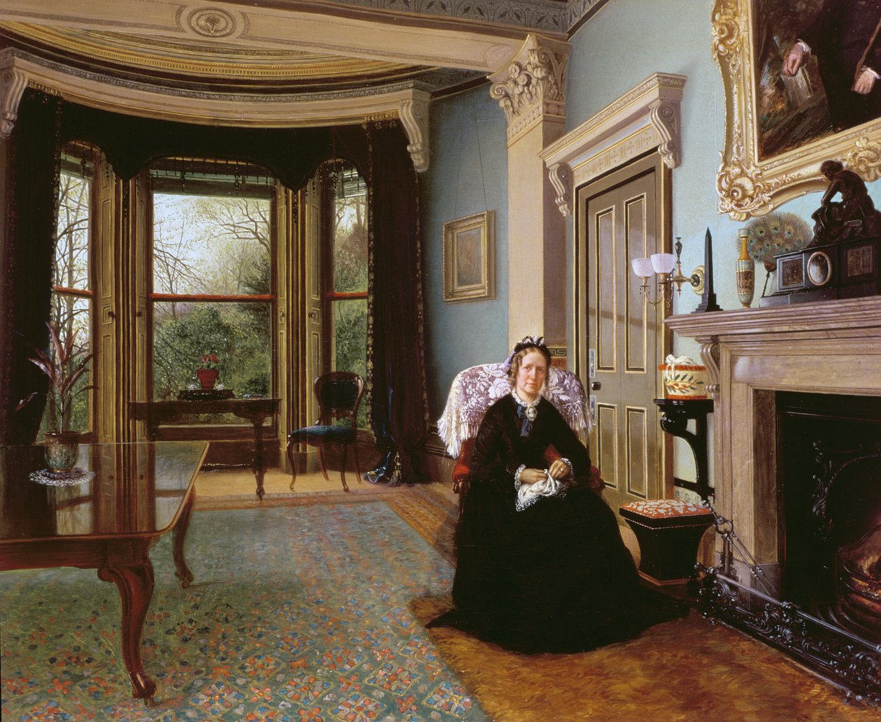 Intérieur victorien avec dame assise - Charles Frederick Lowcock