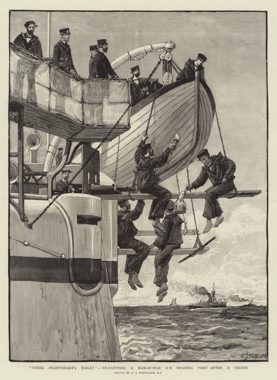 La Toilette de leur Bien-Aimée, repeignant un Vaisseau de Guerre en approchant du Port après une Croisière - Charles J. Staniland