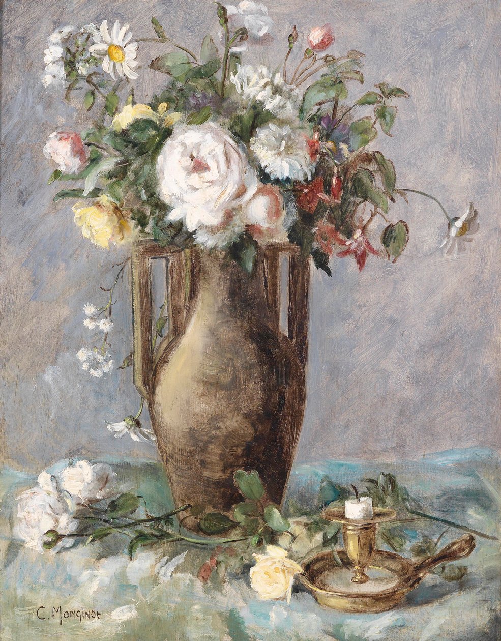 Composition florale avec bougeoir - Charles Monginot