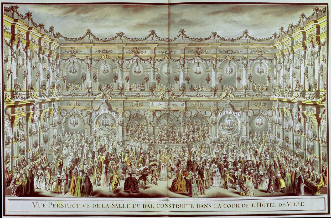 Vue en perspective de la salle de bal construite dans la cour de l
