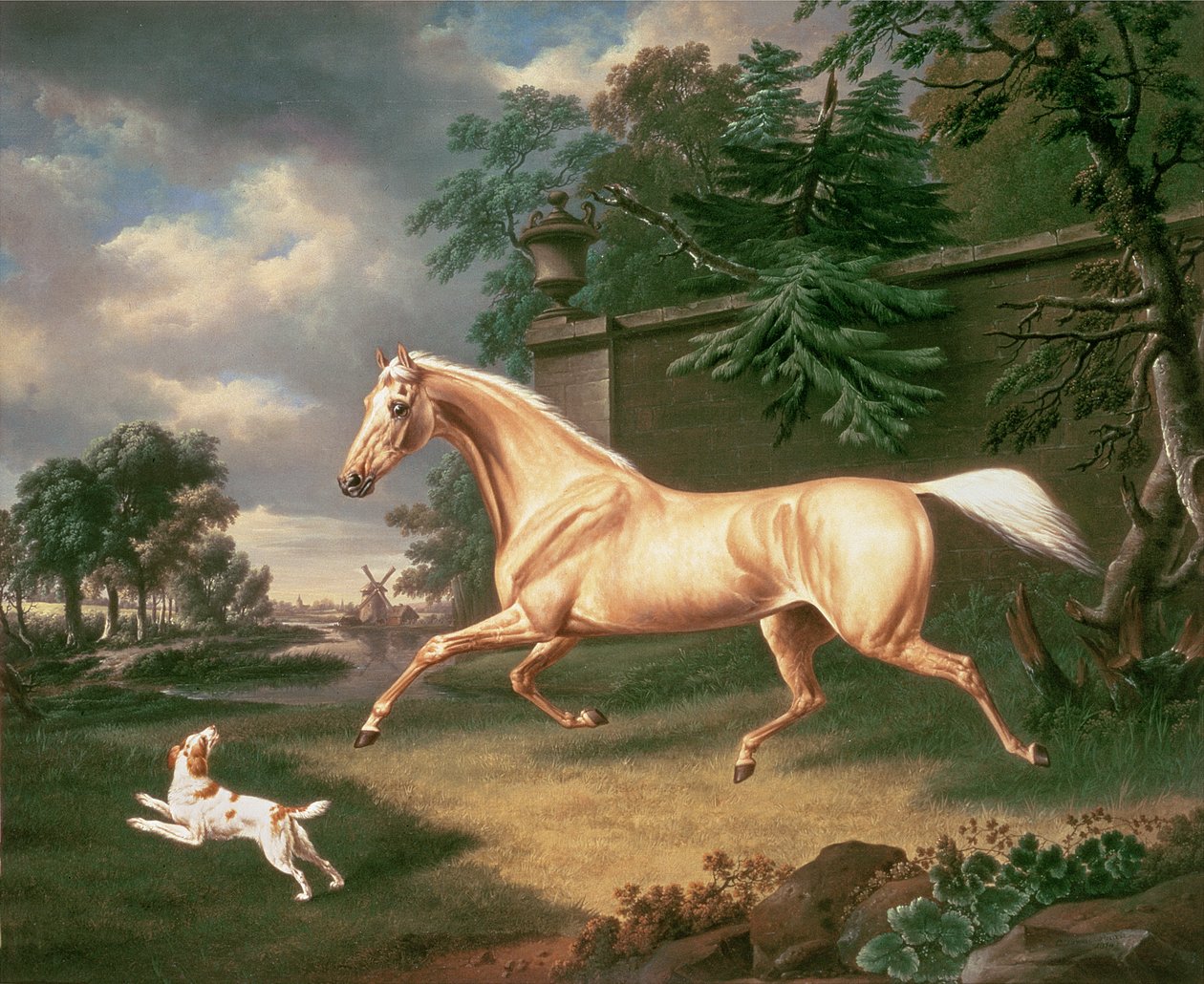 Un palomino effrayé par une tempête imminente avec un épagneul, 1814 - Charles Towne