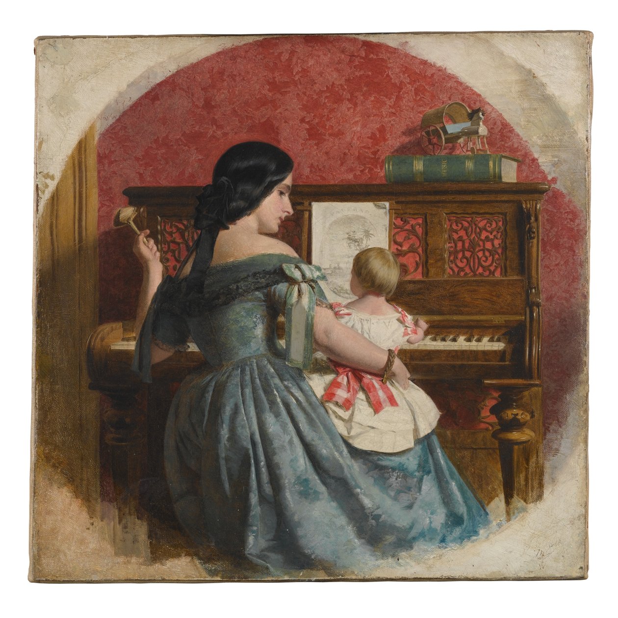 Intérieur domestique avec une mère et un enfant assis au piano, vers 1860 - Charles West Cope