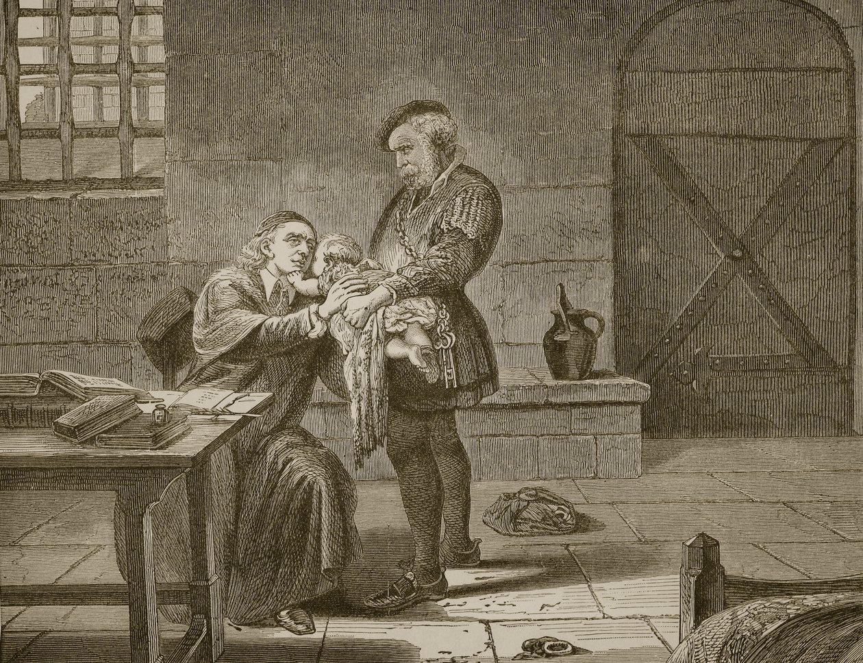 Laurence Saunders, le martyr, disant adieu à son enfant, gravé par Butterworth et Heath - Charles West Cope