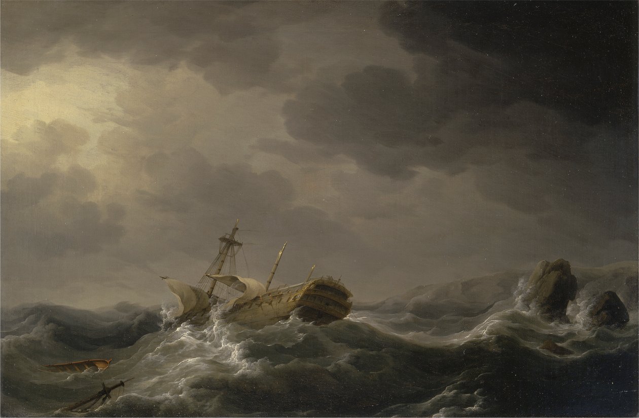 Navire échoué sur une côte rocheuse - Charles Brooking