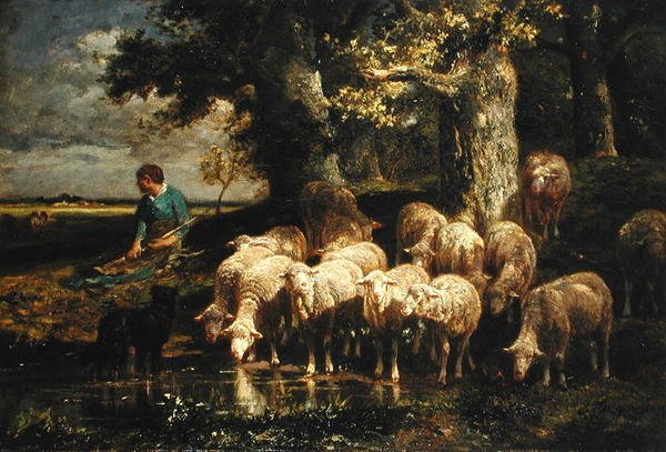 Une Bergère avec son Troupeau - Charles Emile Jacque